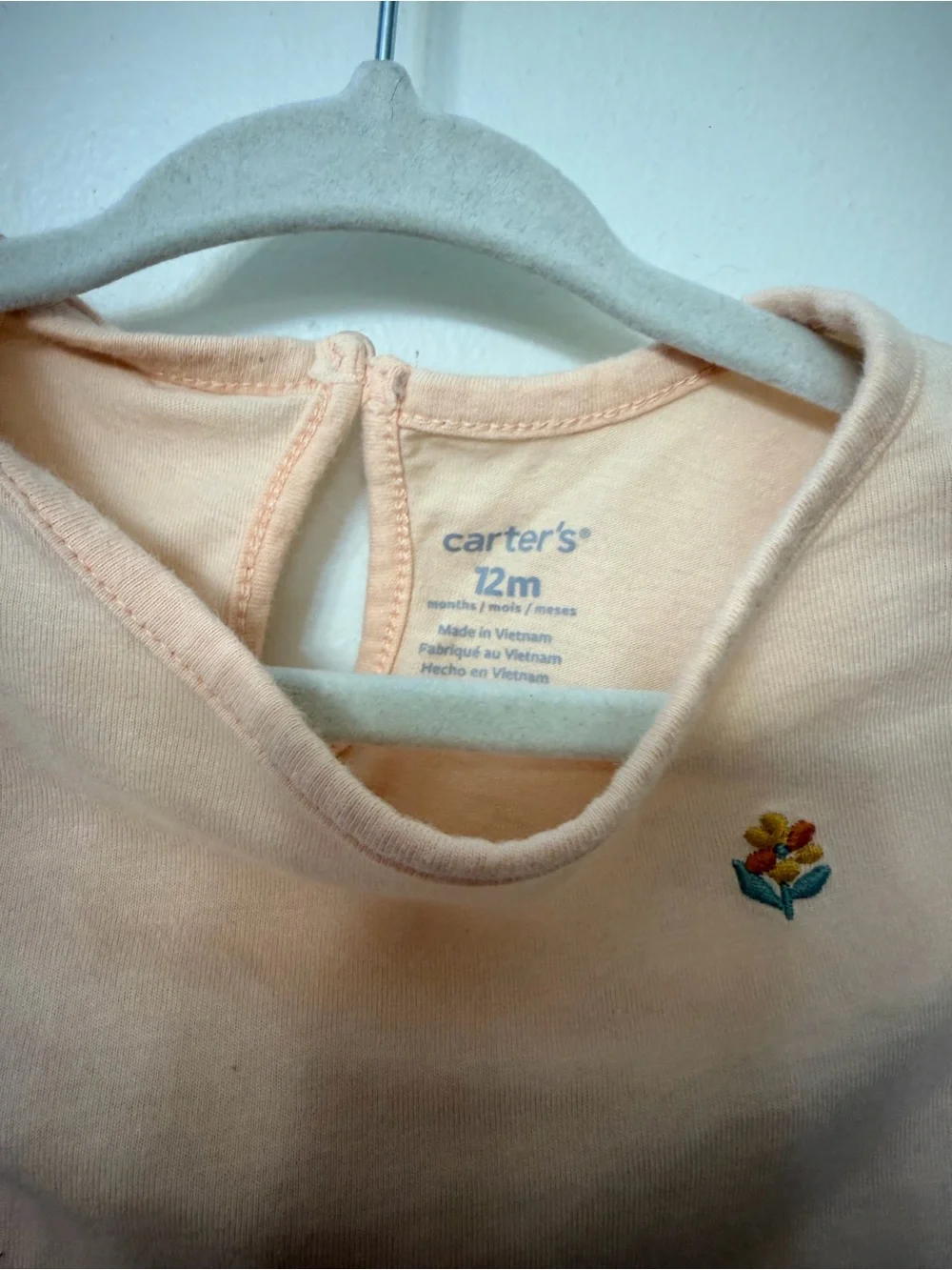 Carter's Peach Long-Sleeve Floral Knit Bodice Dress